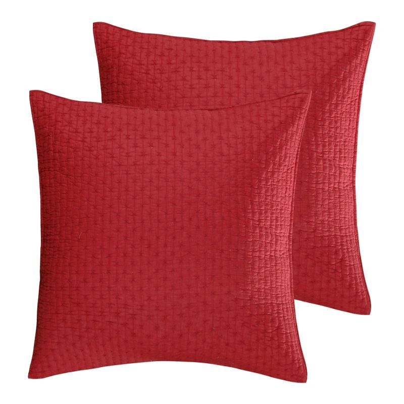 Red Cross Stitch Cotton Euro Sham Set of 2