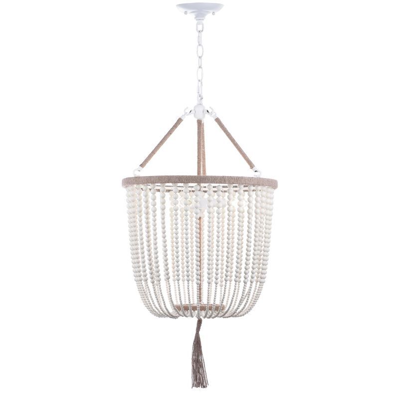 Boho Chic Cream Beaded Pendant Lamp with Luxe Tassel - 18x107.5"
