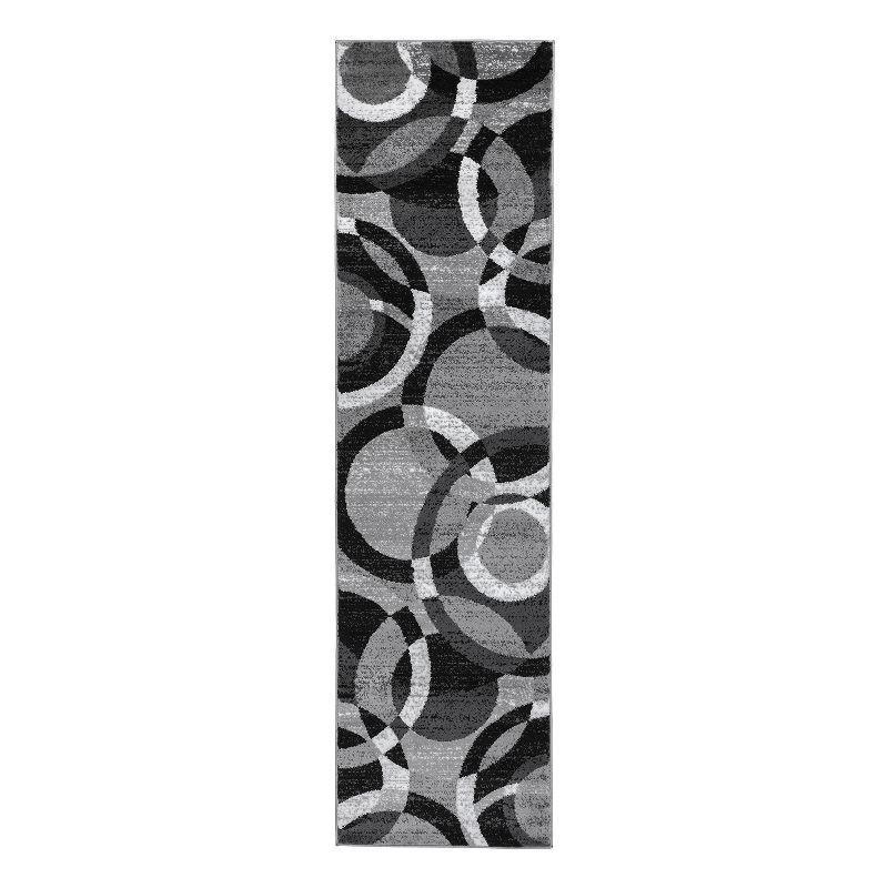 Gray Geometric Circles Stain-Resistant Runner Rug 2'7" x 8'