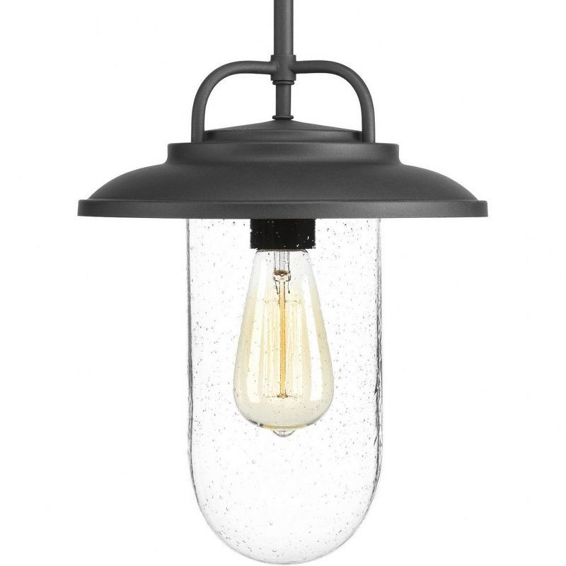 Beaufort Black Steel Hanging Lantern with Seeded Glass Shade