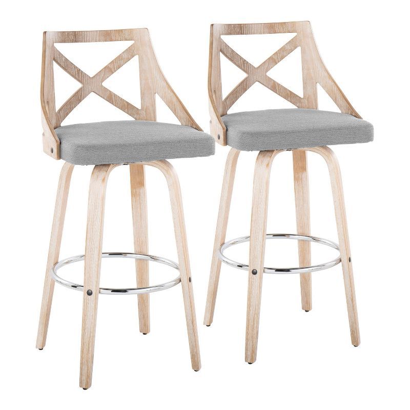 Charlotte 30" White Washed Wood and Chrome Barstool Set