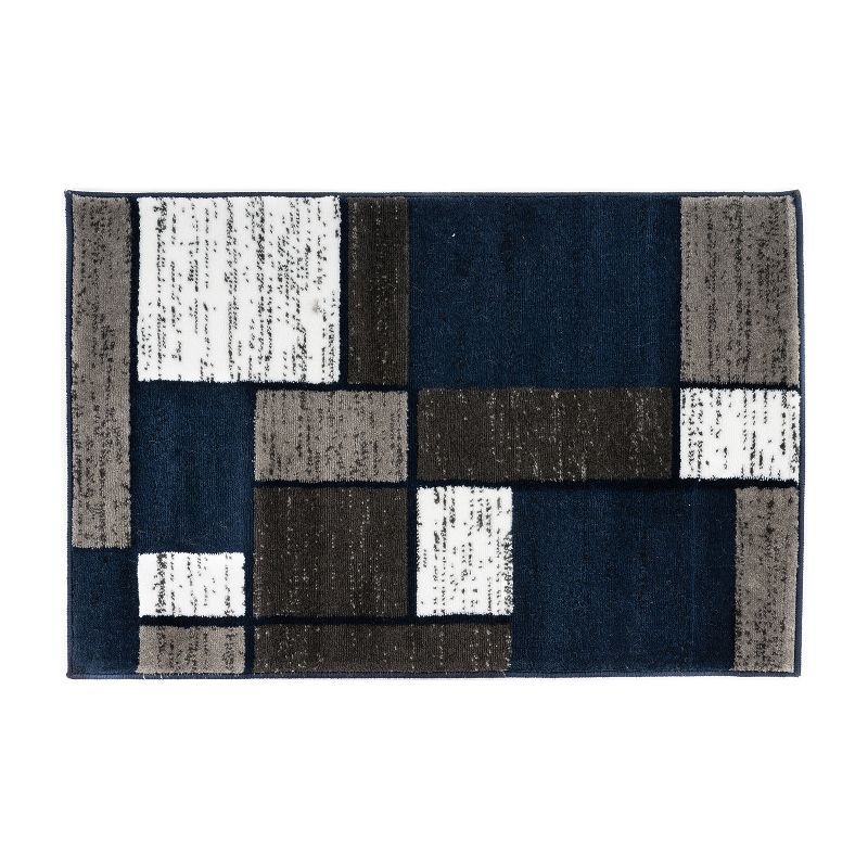 Navy Geometric Color Block Rectangular Area Rug
