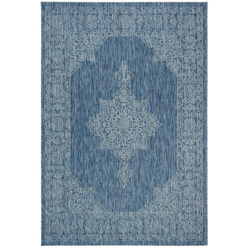 Navy and Ivory Rectangular Synthetic Indoor/Outdoor Rug