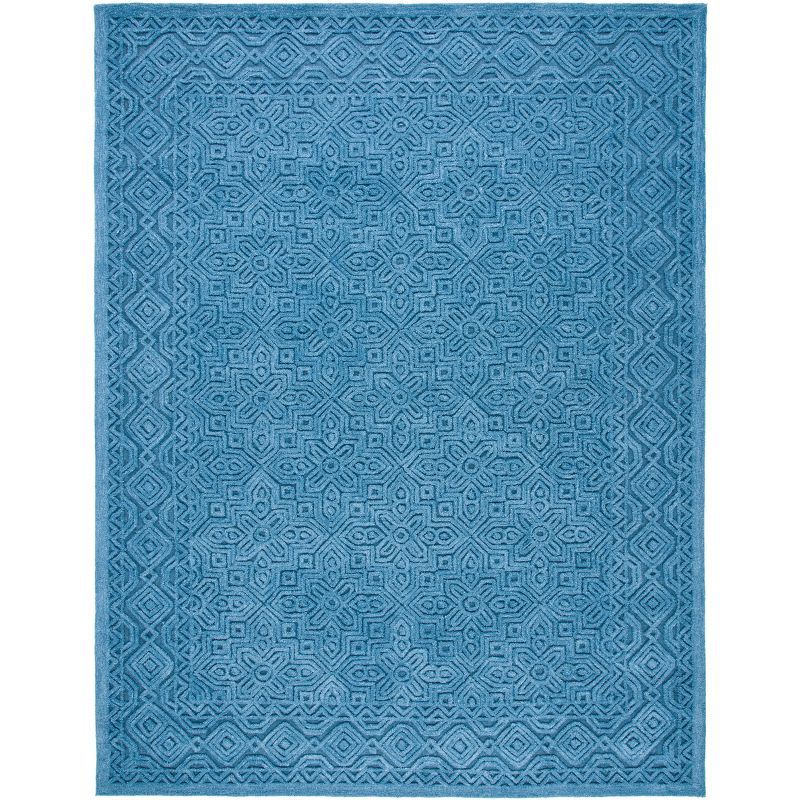 Blue Geometric Tufted Wool 6' x 9' Area Rug