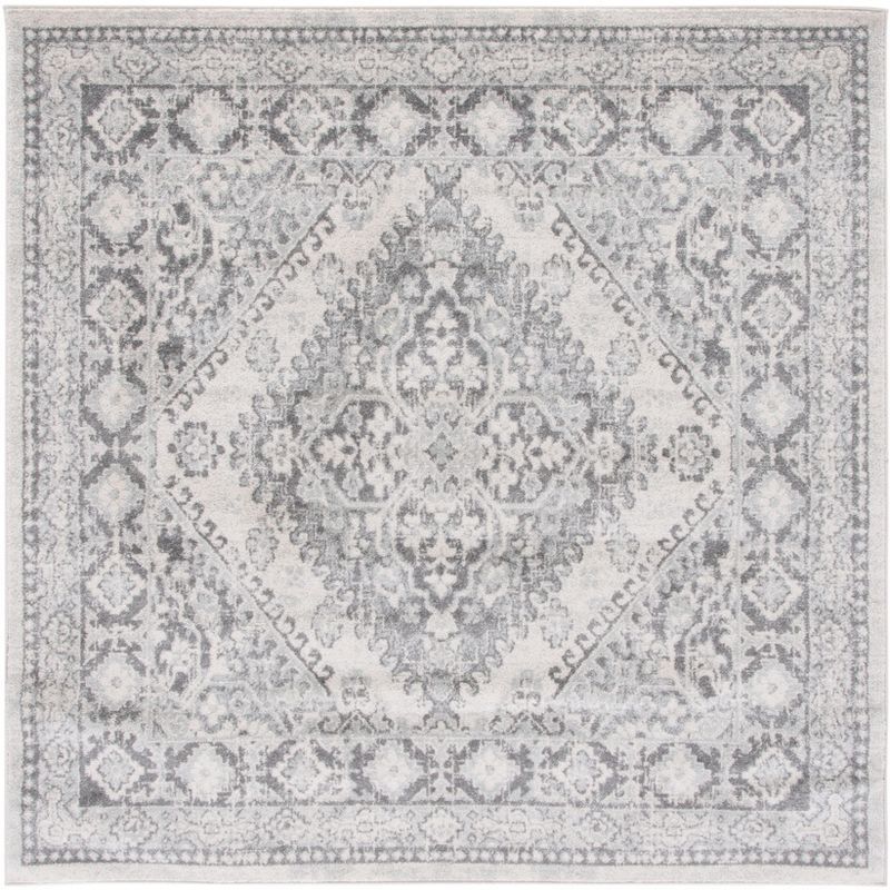 Ivory and Gray Square Synthetic Area Rug