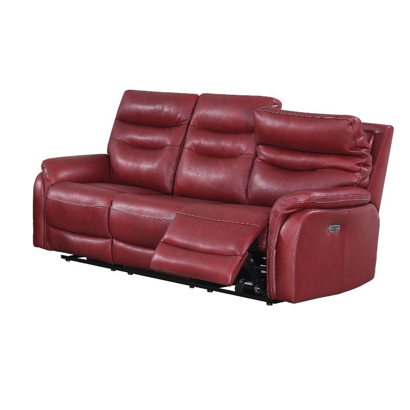 Fortuna Dark Red Faux Leather Power Recliner Sofa