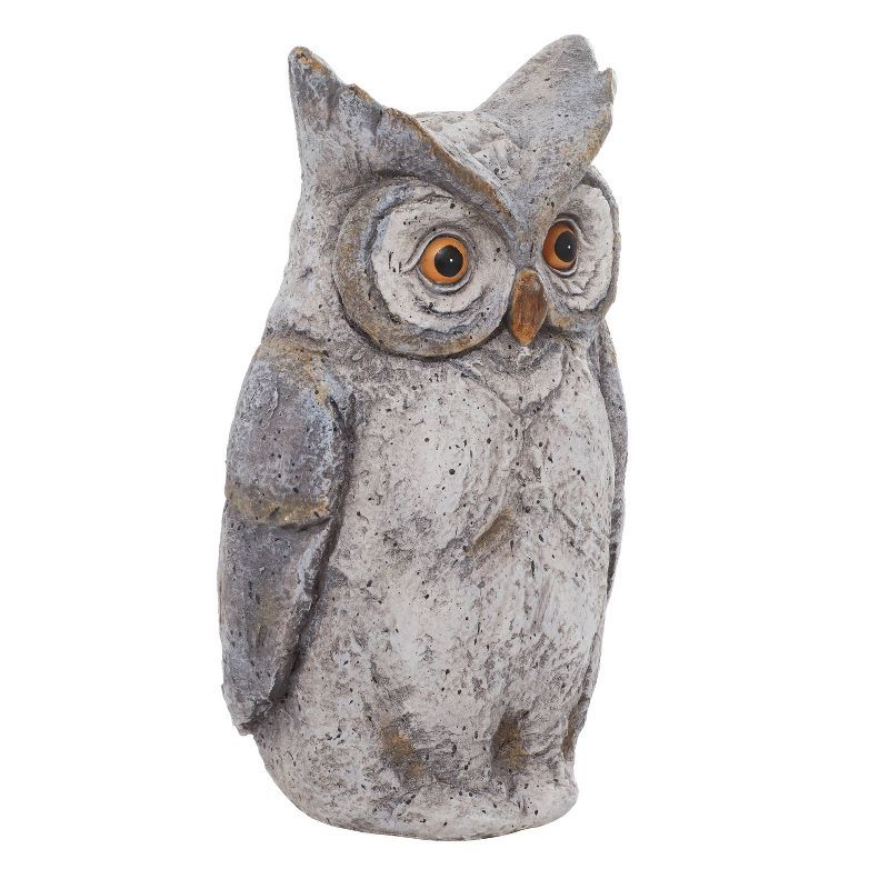 17" Gray Polystone Owl Garden Sculpture with Orange Eyes