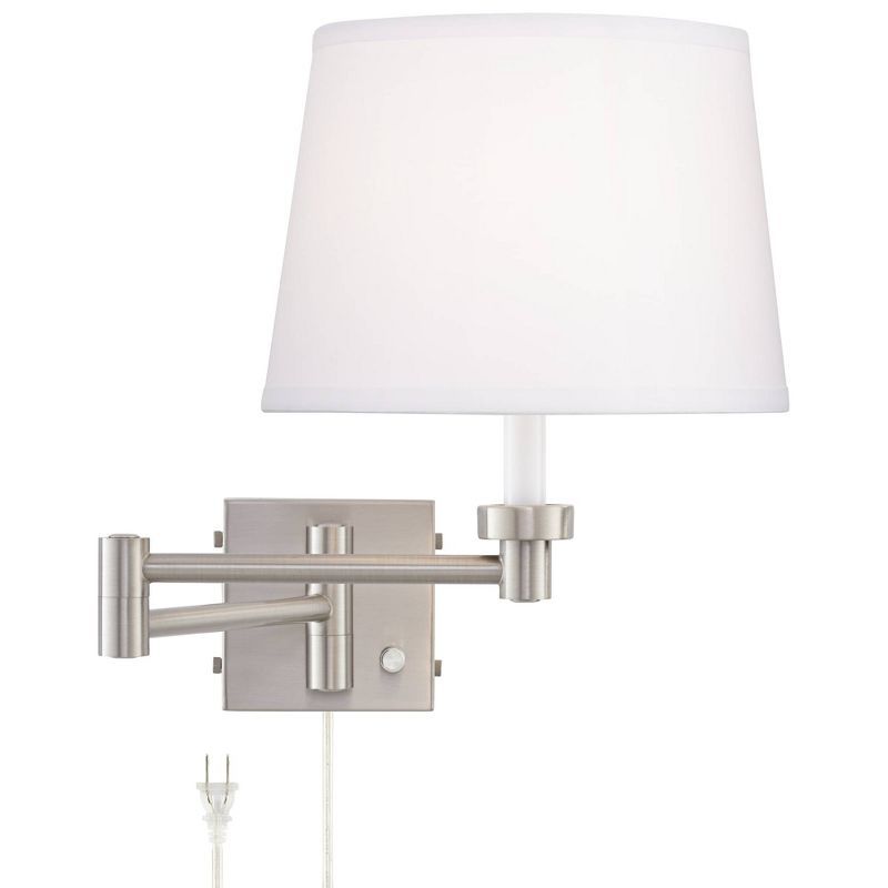 Brushed Nickel Swing Arm Wall Lamp with USB and White Shade