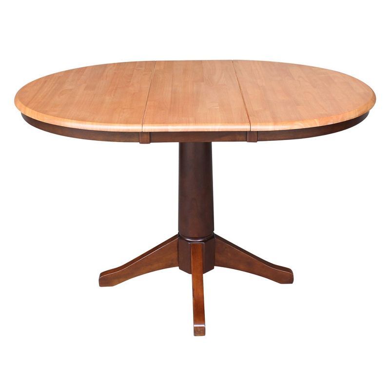 Round Extendable Solid Wood Dining Table with Leaf Insert