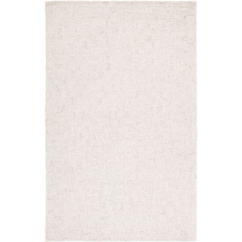 Elegant Ivory & Light Grey Hand-Tufted Wool Area Rug, 5' x 8'