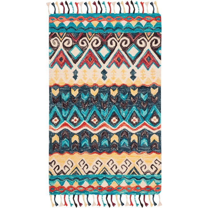 Handmade Blue and Red Wool 10' x 14' Tufted Area Rug