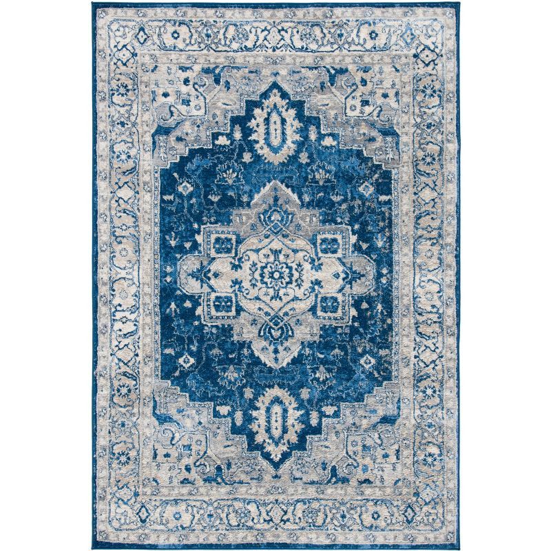 Navy and Grey Hand-Knotted Synthetic Area Rug, 6' x 9'