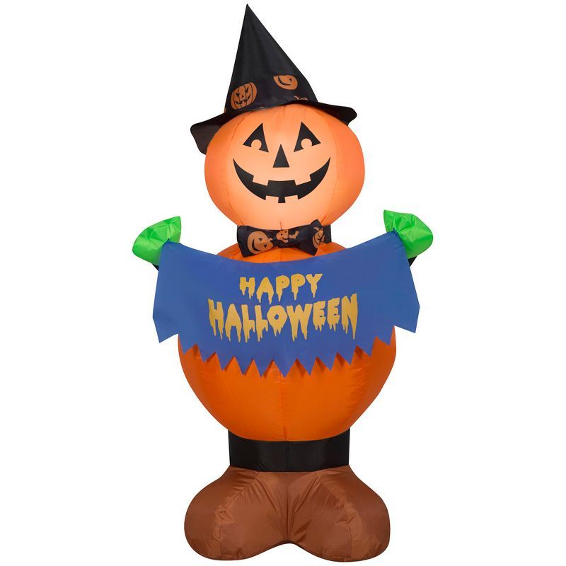 Airblown Inflatable Pumpkin Witch with Happy Halloween Sign