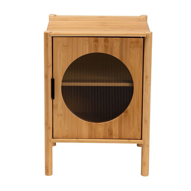 Naresh Natural Bamboo Wood Round End Table with Storage