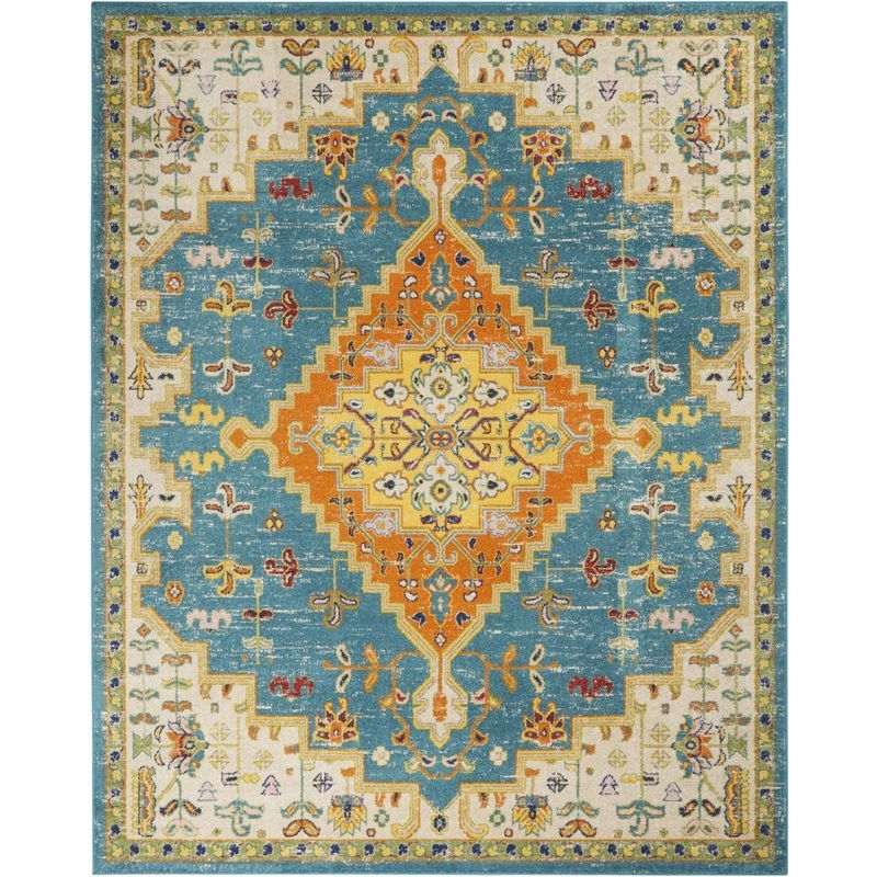 Turquoise Ivory Medallion 8' x 10' Synthetic Area Rug