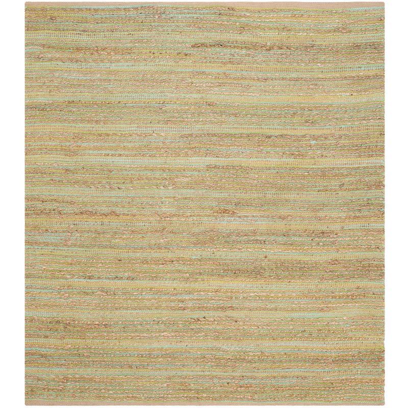 Green Cotton and Jute Handwoven Square Area Rug, 6' x 6'