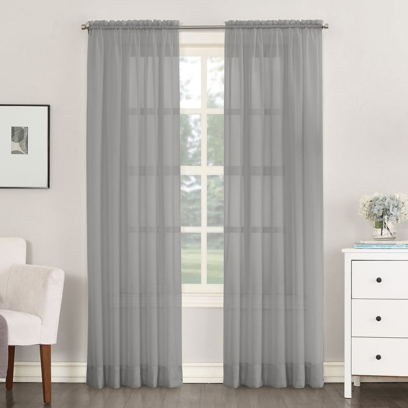 Charcoal Sheer Voile Rod Pocket Curtain Panel 59" x 84"