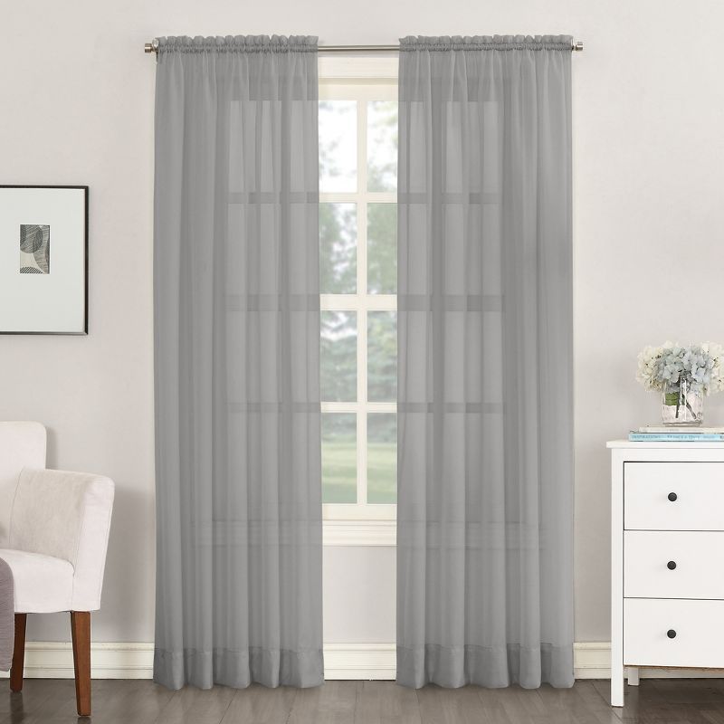 Charcoal Sheer Voile Rod Pocket Curtain Panel 63" x 59"