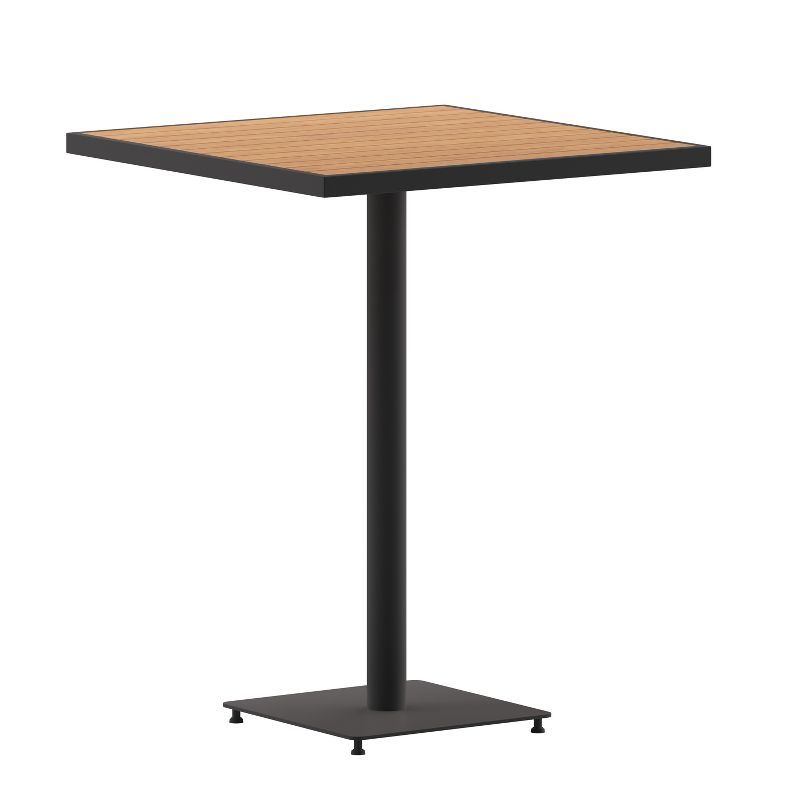 Teak and Black Square Outdoor Bar Height Table