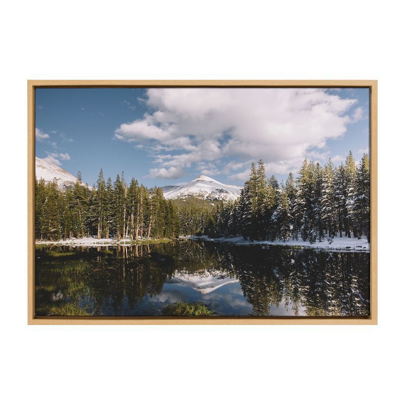 Natural Framed Mountain Reflection Landscape Canvas Print, 23x33