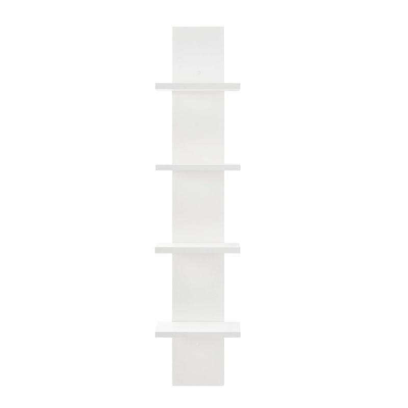 White 4-Tier Floating Wall Shelf with Wood Finish