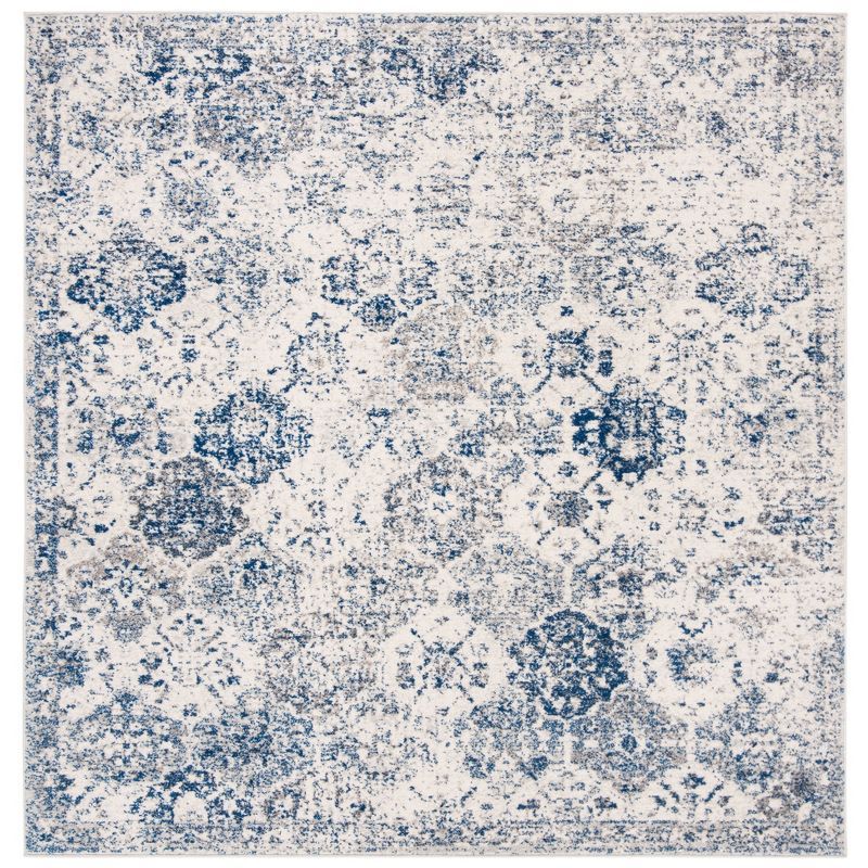 Boho Chic Royal Blue and White Square Area Rug, Hand-Knotted Cotton Blend