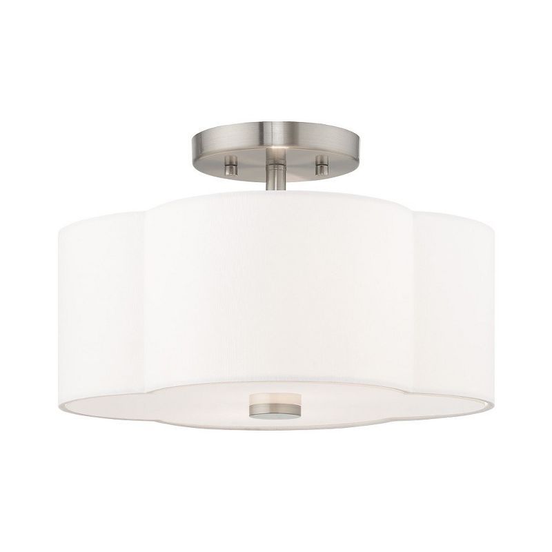 Chelsea Brushed Nickel 2-Light Indoor/Outdoor Flush Mount with Off-White Shade