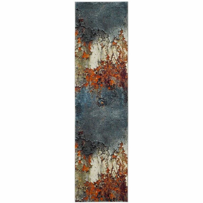 Glacier Blue and Multicolor Abstract Synthetic Runner Rug
