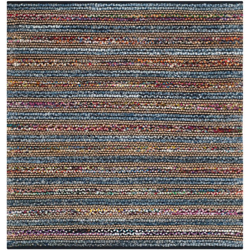 Coastal Charm Hand-Knotted Blue Stripe Cotton Square Rug