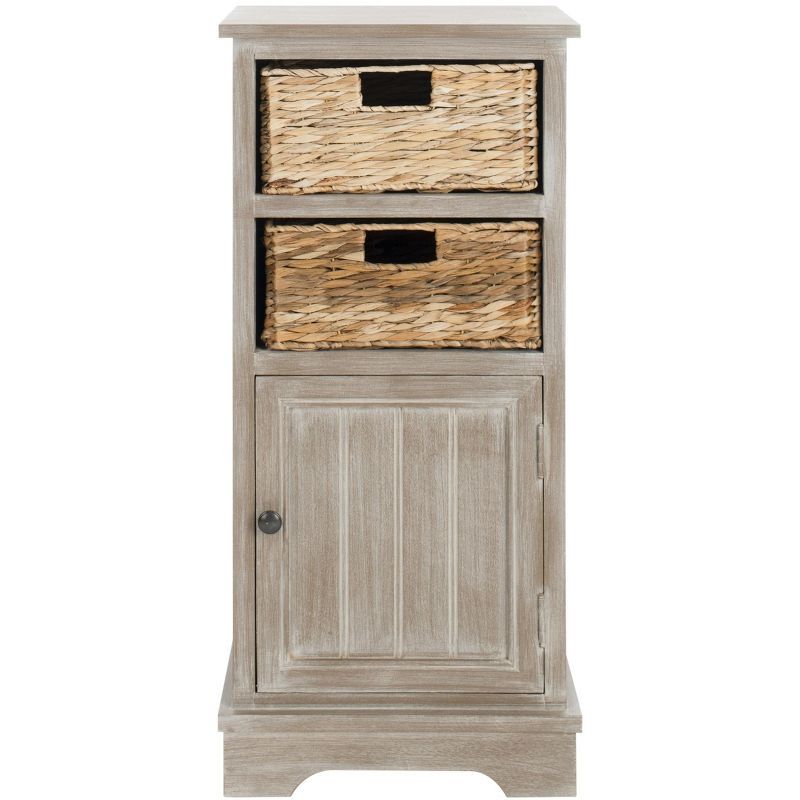 Connery White Wash Pine and MDF Accent Cabinet with Wicker Baskets
