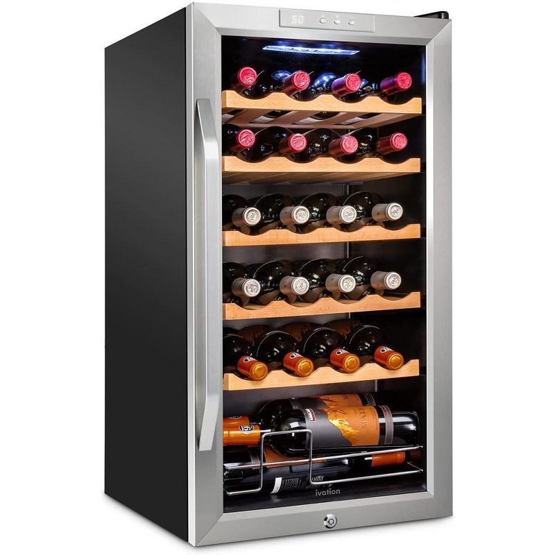 Ivation 24 Bottle Stainless Steel Freestanding Wine Cooler with LED Lighting