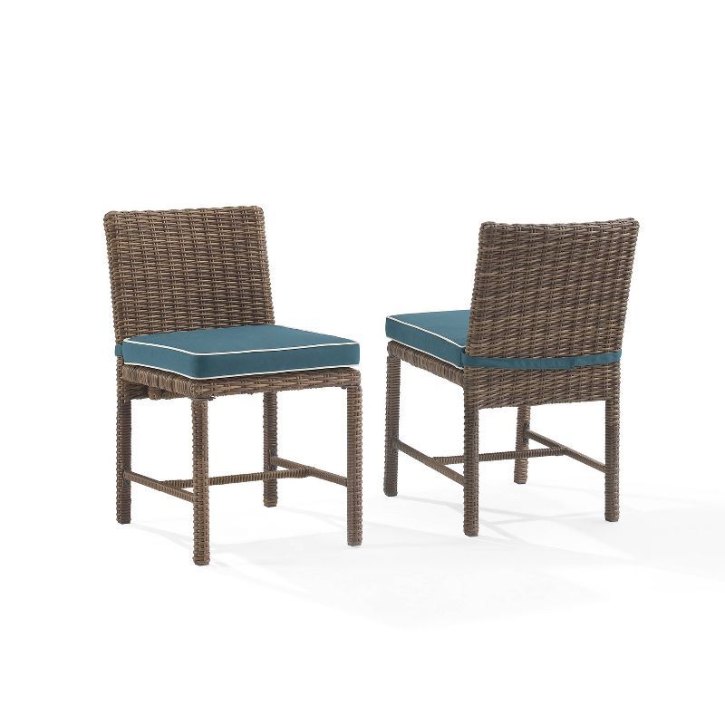 Bradenton Navy Cushioned Wicker Armless Outdoor Dining Chairs, Set of 2