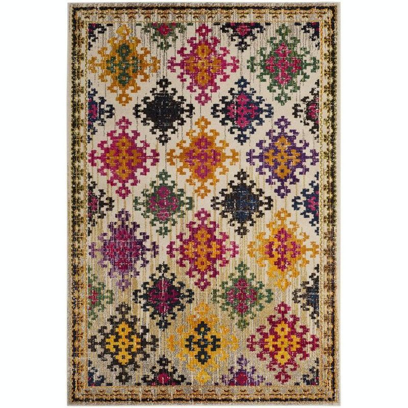 Bohemian Ivory and Multicolor Synthetic 5'1" x 7'7" Area Rug