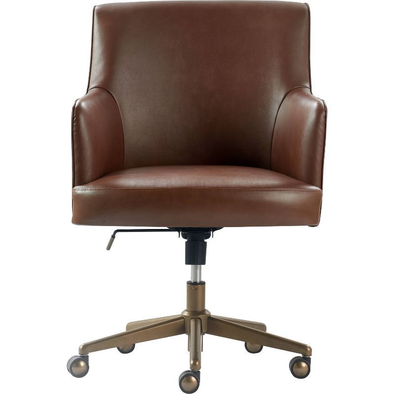 Modern Executive High-Back Swivel Office Chair in Cognac Brown Leather