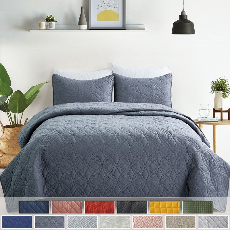 King Size Dark Gray Reversible Microfiber Quilt Set