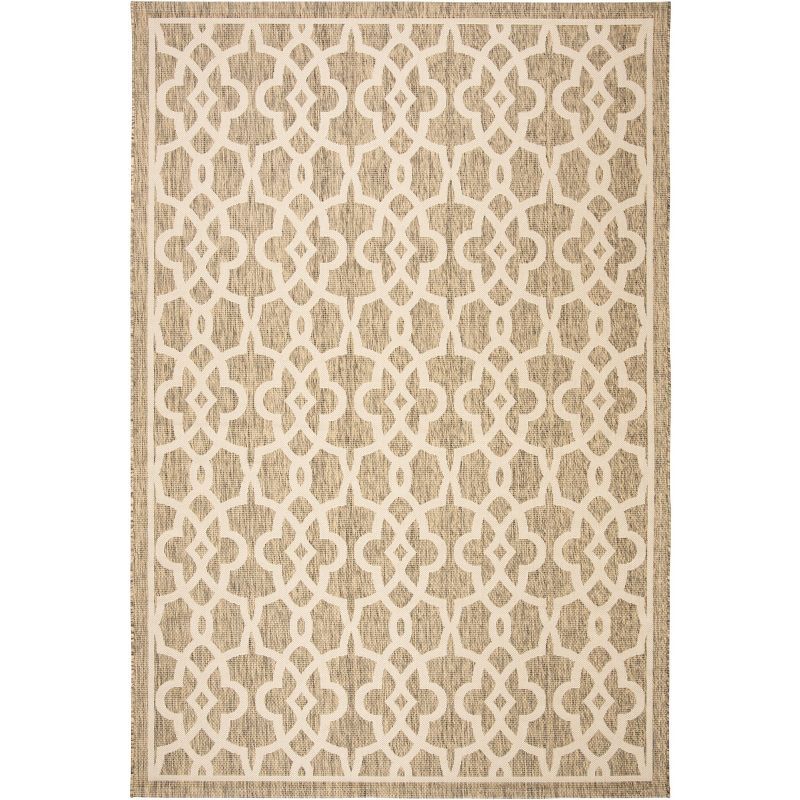 Mocha and Beige Rectangular Synthetic Indoor/Outdoor Area Rug