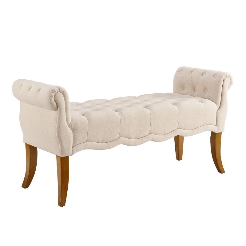 Madison 50" Off-White Polyester Tufted Roll Arm Bench