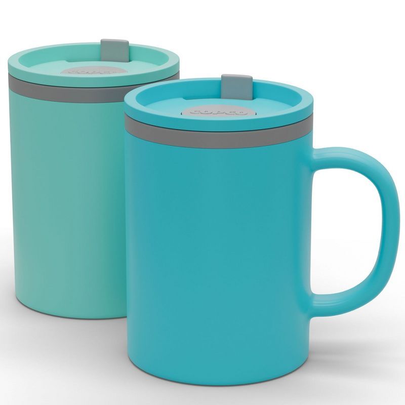 Aqua and Mint 16oz Double Wall Insulated Travel Mug Set