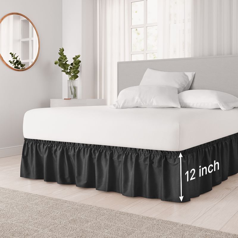 Black Twin Size Ruffled Microfiber Bed Skirt with 12 Inch Drop