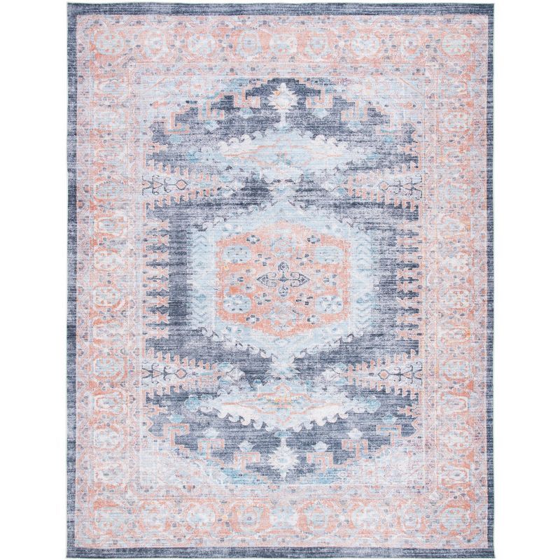 Serapi 6'7" x 9' Blue and Terracotta Washable Area Rug