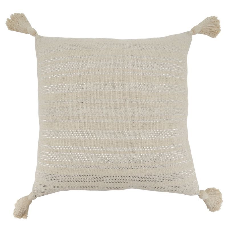 Natural Cotton Shimmer Line Decorative Pillow Cover with Tassels