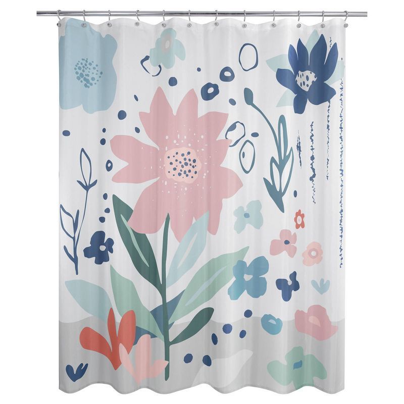 Summer Flower Multicolor Polyester Fabric Shower Curtain