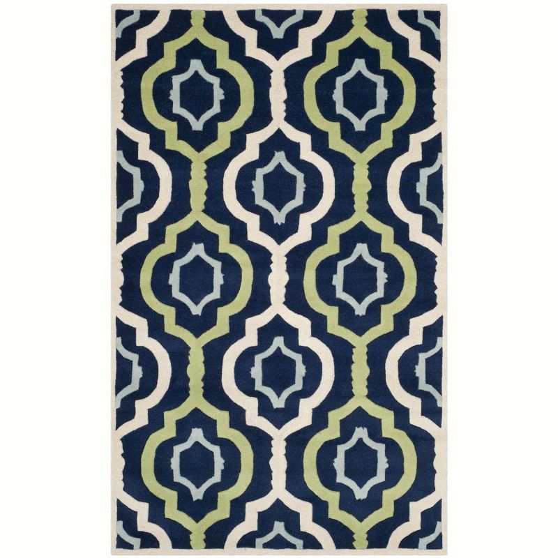 Handmade Blue Wool Tufted Square Area Rug, 5' x 8'