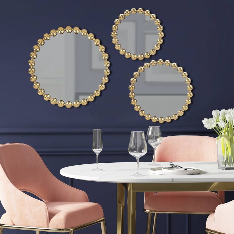 Marlowe Gold Beaded Round Wall Mirror 3-piece set