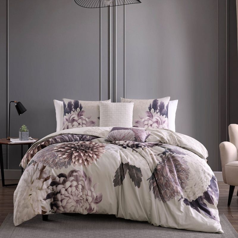 King Purple Cotton Reversible Floral Comforter Set