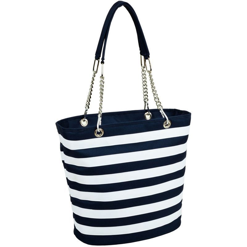 Blue and White Striped Insulated Cooler Tote Bag