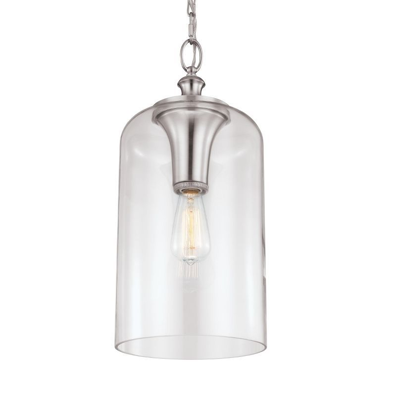 Brushed Steel Mini Pendant with Clear Glass Shade