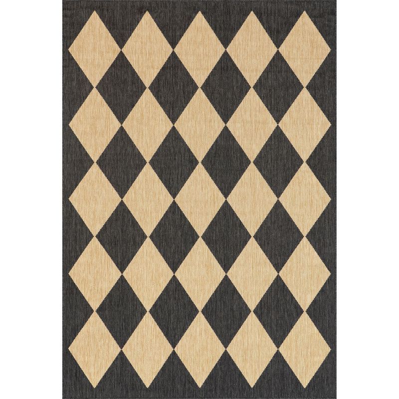 Dark Grey and Beige Diamond Pattern Indoor/Outdoor Area Rug