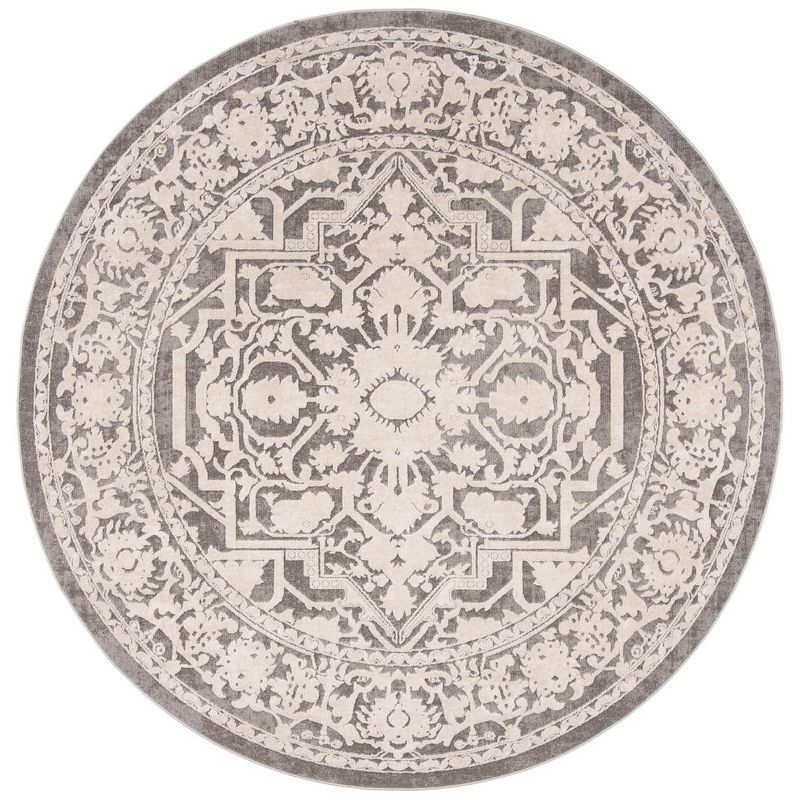 Elegance Bloom 6'7" Round Dark Grey Floral Synthetic Area Rug