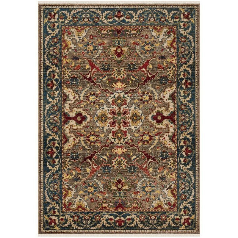 Taupe and Blue Oriental Synthetic 4' x 6' Area Rug